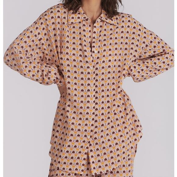 Charlie Holiday Tops - Charlie Holiday Maple Geometric Print Button Front Long Sleeve Oversized Shirt